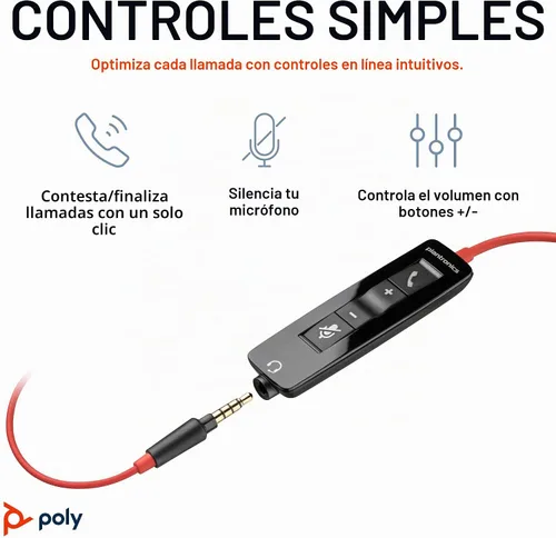 Vista 4 de Poly Blackwire 5210 - Auriculares con cable (Plantronics), micrófono flexible con cancelación de ruido, diseño de un solo oído, PC/Mac, móvil a