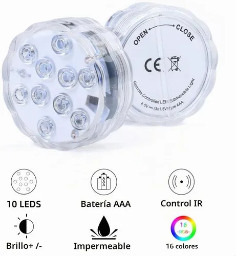 Vista 2 de AquaMiracle Luces LED sumergibles con mando a distancia, impermeables, operadas por batería, luces multicolor que cambian de color para jacuzzi