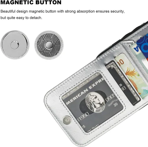 Vista 19 de KIHUWEY - Funda tipo cartera compatible con iPhone 15 con soporte para tarjetas de crédito, cierre magnético, soporte de cuero premium, cubierta