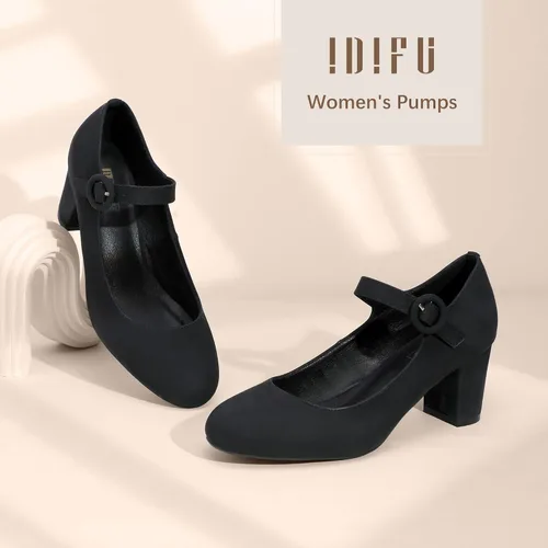 Vista 5 de IDIFU - Vestido de caramelo para mujer, zapatos Mary Jane, tacones de bloque bajo, punta redonda cerrada, oficina, trabajo, iglesia, boda, zapatos