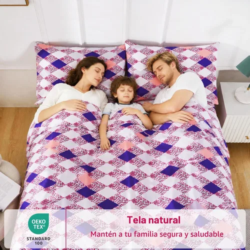 Vista 5 de Softan Juego de sábanas tamaño matrimonial con estampado geométrico de rombos y leopardo, sábanas bajeras de microfibra con bolsillo profundo de 15