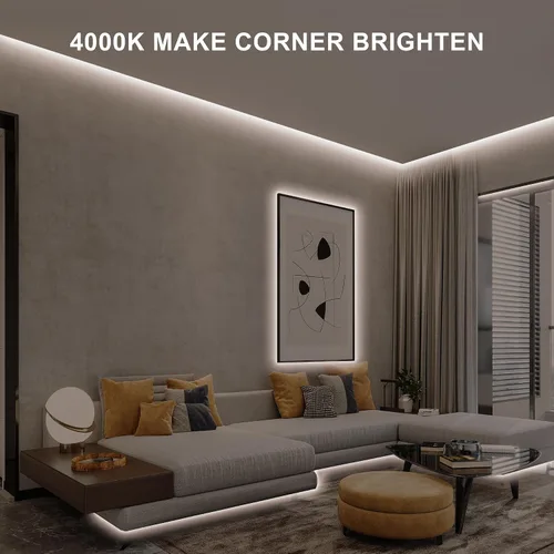 Vista 2 de Tira de luz LED COB de 16.4 pies con control remoto, 4000K Ra93+ regulable brillante luz LED COB tira de luz blanca continua para espejo, escalera