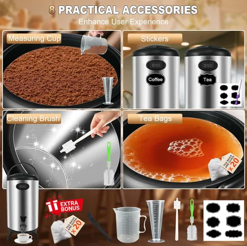 Vista 7 de Dispensador de bebidas aislado de 2 galones, dispensador de bebidas calientes de acero inoxidable con soporte, dispensador de agua caliente térmico
