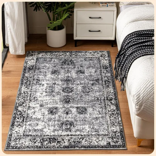 Vista 258 de Istana Alfombra larga antideslizante de 2.5 x 8 para el hogar, para pasillo y cocina, lavable, sedosa y suave al tacto, elegante, color azul y marfil