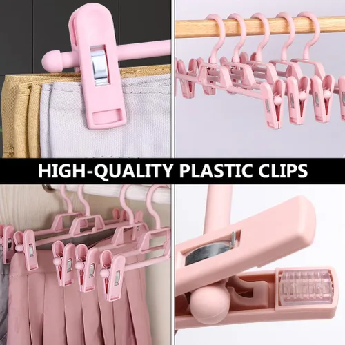 Vista 5 de DOITOOL Paquete de 10 perchas antideslizantes rosas para pantalones con clips ajustables, clips de plástico retráctiles para el hogar
