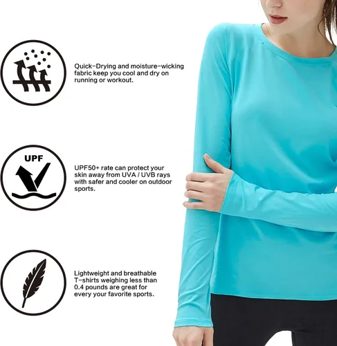 Vista 4 de Women's Long Sleeve UPF 50+ UV Sun Protection Shirts Rash Guard Swim T-ShirtHoodie Quick Dry for Outdoor Hiking