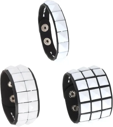 Vista 13 de 3 pulseras punk, pulseras de cuero con tachuelas, pulsera emo, pulseras góticas ajustables para hombres y mujeres