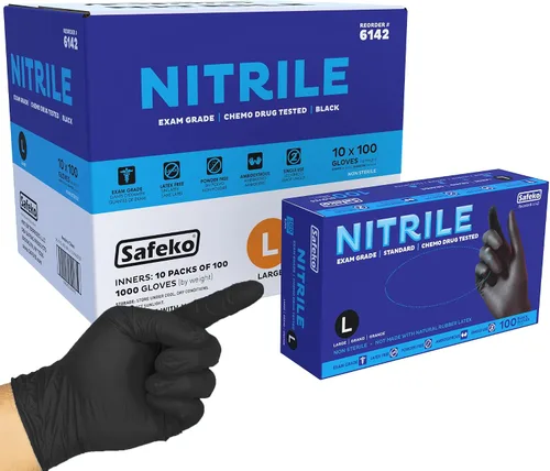 Vista 10 de Guantes de examen de nitrilo, sin látex, sin polvo, no estériles, desechables, para medicina, limpieza y preparación de cocina