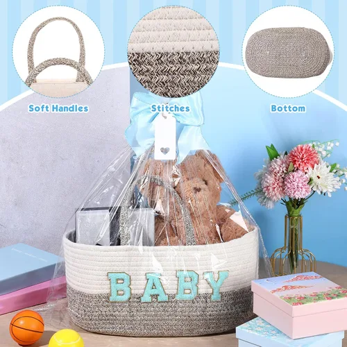 Vista 4 de Beeveer Organizador de pañales con lazo portátil de cuerda de algodón, bolsa de almacenamiento para cambiador, guardería, baby shower (azul)
