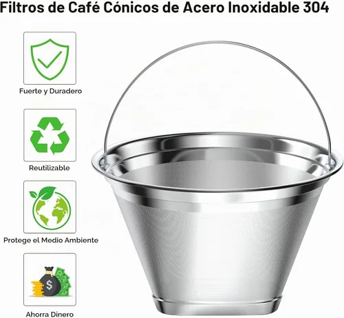 Vista 4 de Filtro de café reutilizable de acero inoxidable compatible con la cafetera Ninja, 4 filtros de café de cono Filtro de café de cesta, Filtros de café