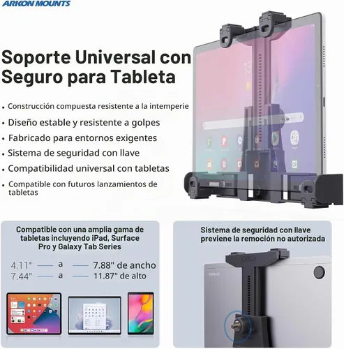 Vista 3 de ARKON Mounts - Soporte para tableta con bloqueo de montacargas con brazo de eje de 8.5 pulgadas, flexibilidad ajustable, instalación sin esfuerzo