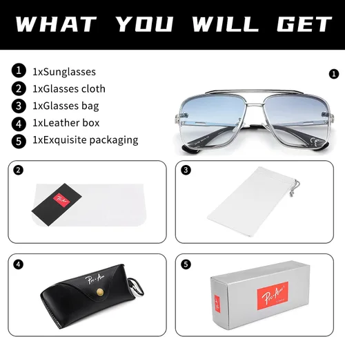 Vista 7 de Pro Acme Navigator Gafas de sol para hombres y mujeres piloto cuadrado doble puente metal Sunnies con lentes mejoradas