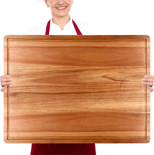 Vista 10 de Tablas de cortar de madera de acacia maciza para decoración de cocina, tabla de embutidos de madera, tablas de queso de carne, bloque de carnicero