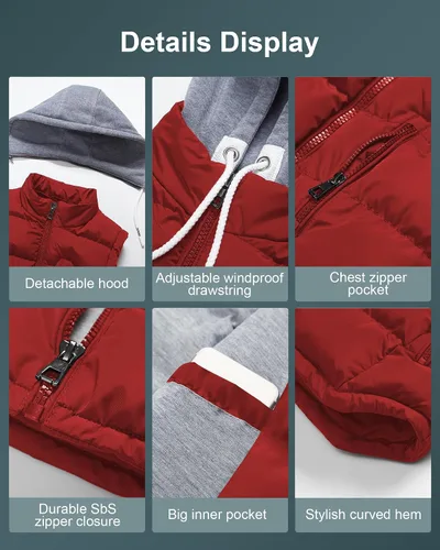 Vista 62 de CREATMO US Chaleco cálido para mujer, chaleco grueso acolchado sin mangas con capucha desmontable
