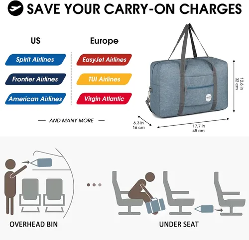 Vista 2 de WANDF Bolsa de viaje para artículos personales de Spirit Airlines de 18 x 14 x 8 pulgadas, bolsa de viaje debajo del asiento, equipaje de mano