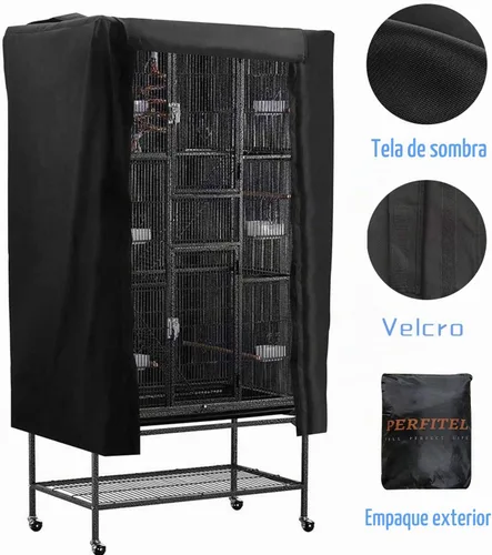Vista 3 de Funda universal para jaula de pájaros, color negro, para buenas