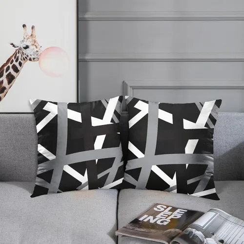 Vista 5 de Emvency Juego de 2 fundas de almohada decorativas retro con diseño de rayas grises y negras, para decoración del hogar, cuadradas, 16 x 16 pulgadas