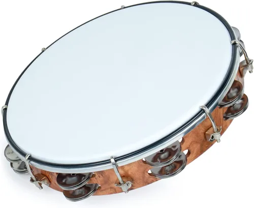 Vista 8 de MUSCELL Pandereta para adultos, pandereta de plástico de mano con tambor de doble fila de cascabeles metálicos, instrumento musical - 8 pulgadas