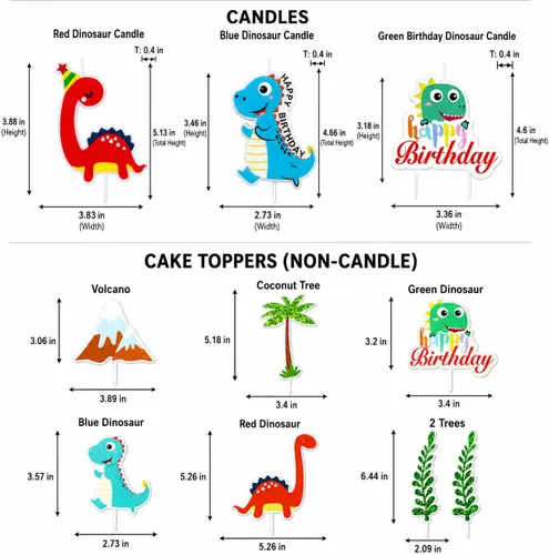 Vista 2 de Dinosaur Birthday Candles, 10 Pack, 3 Large Dinosaur Cake Candles and 7 Dinosaur Theme Cake Toppers for Birthday Party Decorations