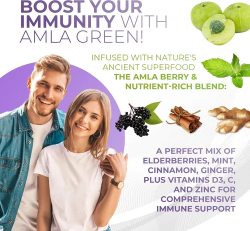 Vista 4 de Amla Powder & Immunity Blend Superfood Suplemento con saúco, 20 veces amla ultra concentrado, apoyo inmunológico, hecho con jengibre, canela, menta