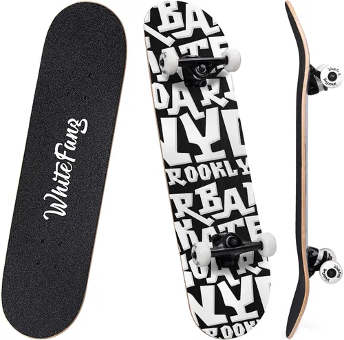 Vista 18 de WhiteFang Patinetas para principiantes, patineta completa de 31 x 7.88 pulgadas, 7 capas de arce canadiense con doble kick cóncavo estándar y Arrow