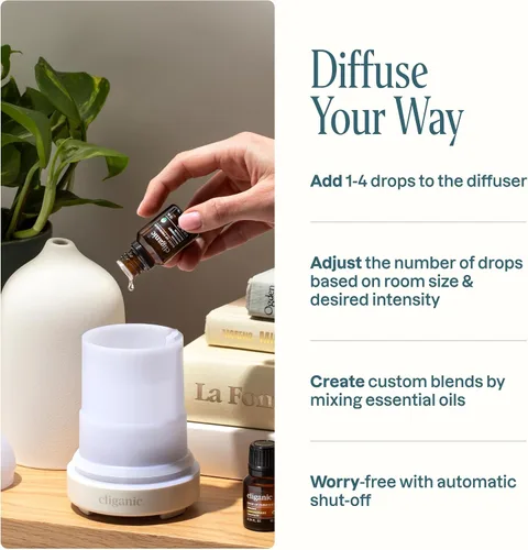 Vista 4 de Cliganic Difusor de cerámica (negro), 3.4 fl oz ultrasónico para aceites esenciales aromaterapia, hogar y oficina