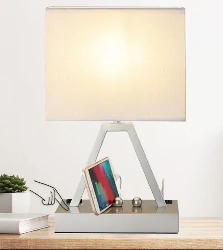 Vista 8 de Briever - Lámpara de mesa de control táctil, lámpara de escritorio regulable de 3 vías con USB C y USB A y tomacorriente AC, lámparas de noche