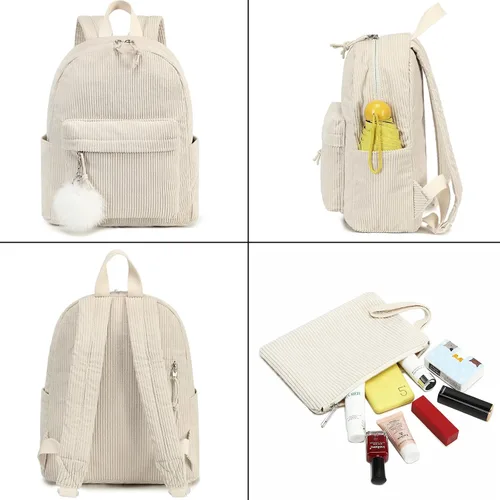 Vista 4 de LEDAOU Juego de mini mochila de moda con monedero, cartera, mochila, cartera para mujeres, adolescentes, bolsa de viaje escolar, Beige, 2pcs+wallet