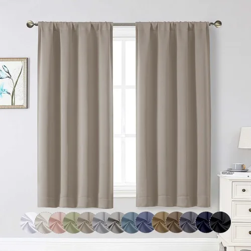 Vista 242 de Cortinas opacas para dormitorio, sala de estar, juego de 2 paneles de 54 pulgadas de largo, cortinas de oscurecimiento de habitación con aislamiento