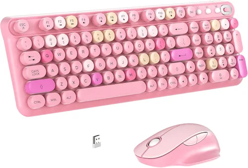 Vista 8 de Links9+ Combo de teclado y mouse inalámbricos, estilo teclado retro de tamaño completo, receptor USB de 2.4GHz, plug-and-play, juego de teclado