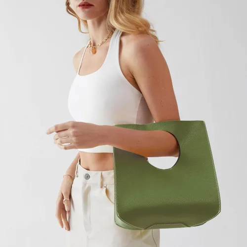 Vista 6 de Pequeña bolsa de mano Hoxis estilo Clutch, Tote, minimalista, retro, fabricada con piel sintética