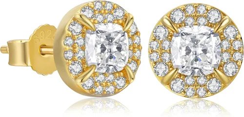 Vista 15 de KRKC&CO Earrings Stud for Men, Silver Post Square Earrings 2-Dorado-b