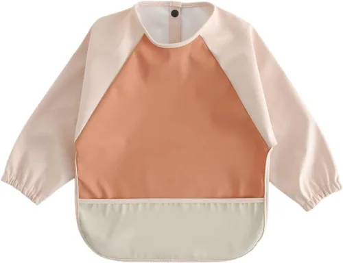Vista 9 de Baberos impermeables para bebés, babero de alimentación de manga larga con recogedor de alimentos, se limpia y lavable