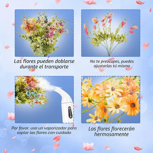 Vista 3 de 6 paquetes de flores artificiales pequeñas de margaritas, ramo de flores Mezcla multicolor, uso en interiores y exteriores, decoración de jarrón