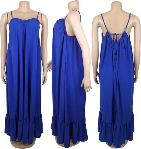 Vista 6 de Adogirl - Vestido largo con tirantes delgados para mujer, sensual, sin mangas, fruncido, dobladillo con volantes, holgado y de gran