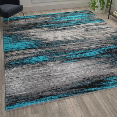 Vista 34 de Flash Furniture Rylan Collection - Alfombra contemporánea de olefinas azules, de pelo alto, 2 x 10 pies, respaldo de yute, pasillo, entrada