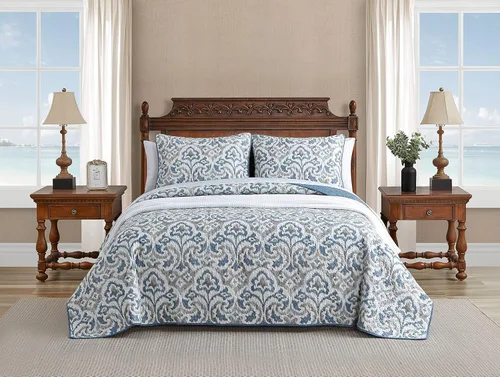 Vista 17 de Tommy Bahama - Juego de edredón de tamaño queen, ropa de cama reversible de algodón con funda de almohada a juego, juego de ropa de cama súper suave
