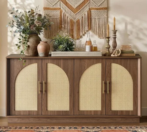 Vista 8 de FORTUNETEC Aparador Gabinete Buffet con Almacenamiento, Gabinete de Acento Moderno con Puertas Arqueadas, Consola de Medios Modular Grande de 67