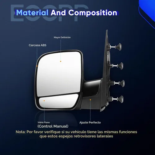Vista 3 de ECCPP® par de espejos laterales, plegables manualmente, lado izquierdo y derecho, para 02-08 Econoline Van, A Pair E250 Van E350 Van E450 Van E550