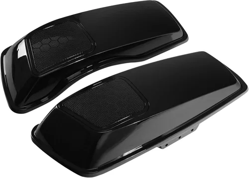 Vista 18 de TCT-MOTORPARTS Alforjas de mezclilla negra con tapas, bocina de 5 x 7 pulgadas, rejillas para Harley Street Glide Road King Road Glide Ultra Limited