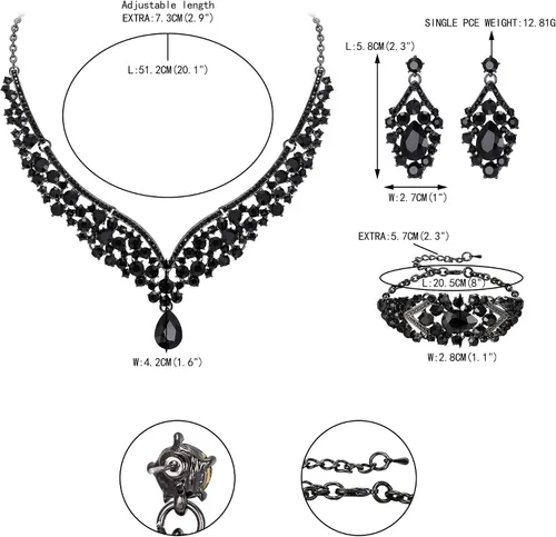 Vista 5 de EVER FAITH Elegantes juego de aretes de vidrio austriaco y collar en forma de V.