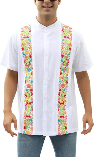 Vista 13 de Camisas mexicanas para hombre, camisas de vestir tradicionales de guayabera para hombre, con botones, cuello de banda, camisa de vestir para fiesta