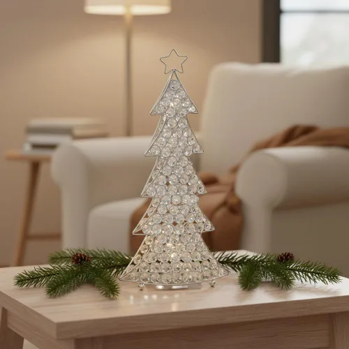 Vista 7 de Modern Day Accents Escultura de árbol de Navidad de cristal, 16 pulgadas de altura, transparente, plata, vidrio, hierro, decoración navideña al aire