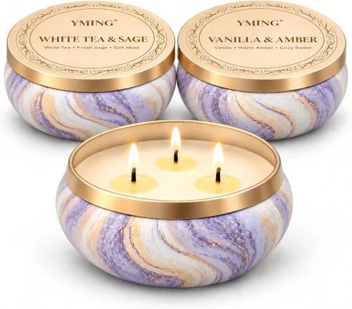 Vista 9 de Vanilla & Amber 3-Wick Crystal Candle, 14 oz, Gift Box Gold-Vanilla & Amber