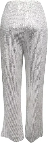 Vista 3 de Aloneabd Pantalones acampanados con lentejuelas brillantes para mujer, holgados, de cintura alta, a la moda, brillantes, para fiesta, club