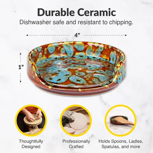 Vista 3 de Soporte de cuchara de cerámica para encimera de cocina y estufa (turquesa mármol)