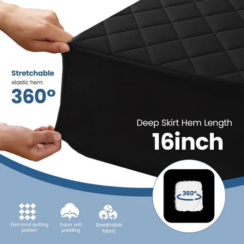 Vista 4 de Protector de colchón tamaño individual, protector de colchón impermeable ajustable hasta 16 pulgadas de profundidad, funda de colchón suave