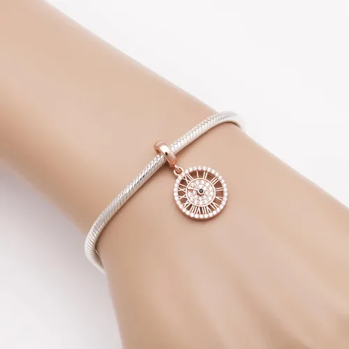Vista 4 de Abalorios de oro rosa de plata de ley 925 con diseño de pluma y carruaje de calabaza, cuentas colgantes