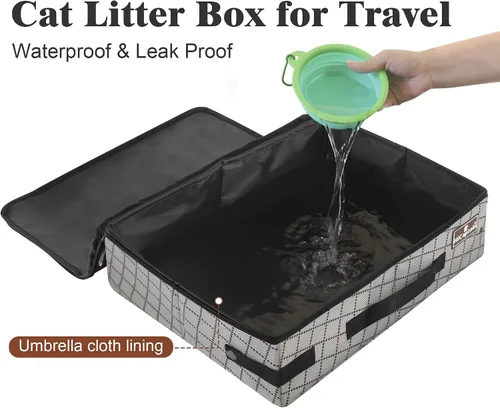 Vista 2 de Arenero portátil de viaje de HiCaptain con tapa, arenero plegable para gatos de viaje - A prueba de fugas, sin olor y resistente al agua. Ideal
