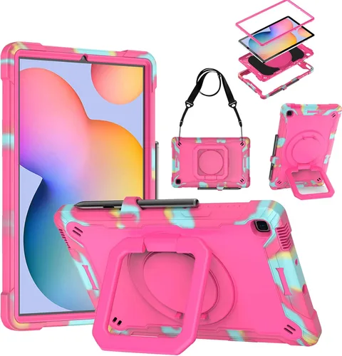 Vista 9 de DETUOSI Funda compatible con Samsung Galaxy Tab S6 Lite de 10.4 pulgadas 2024/2022/2020 con correa para el hombro, funda resistente a prueba de Negro